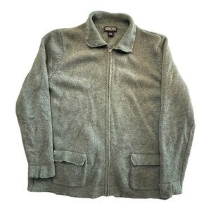 Vintage Lands End Lambs Wool Full Zip Cardigan Sweater Size L